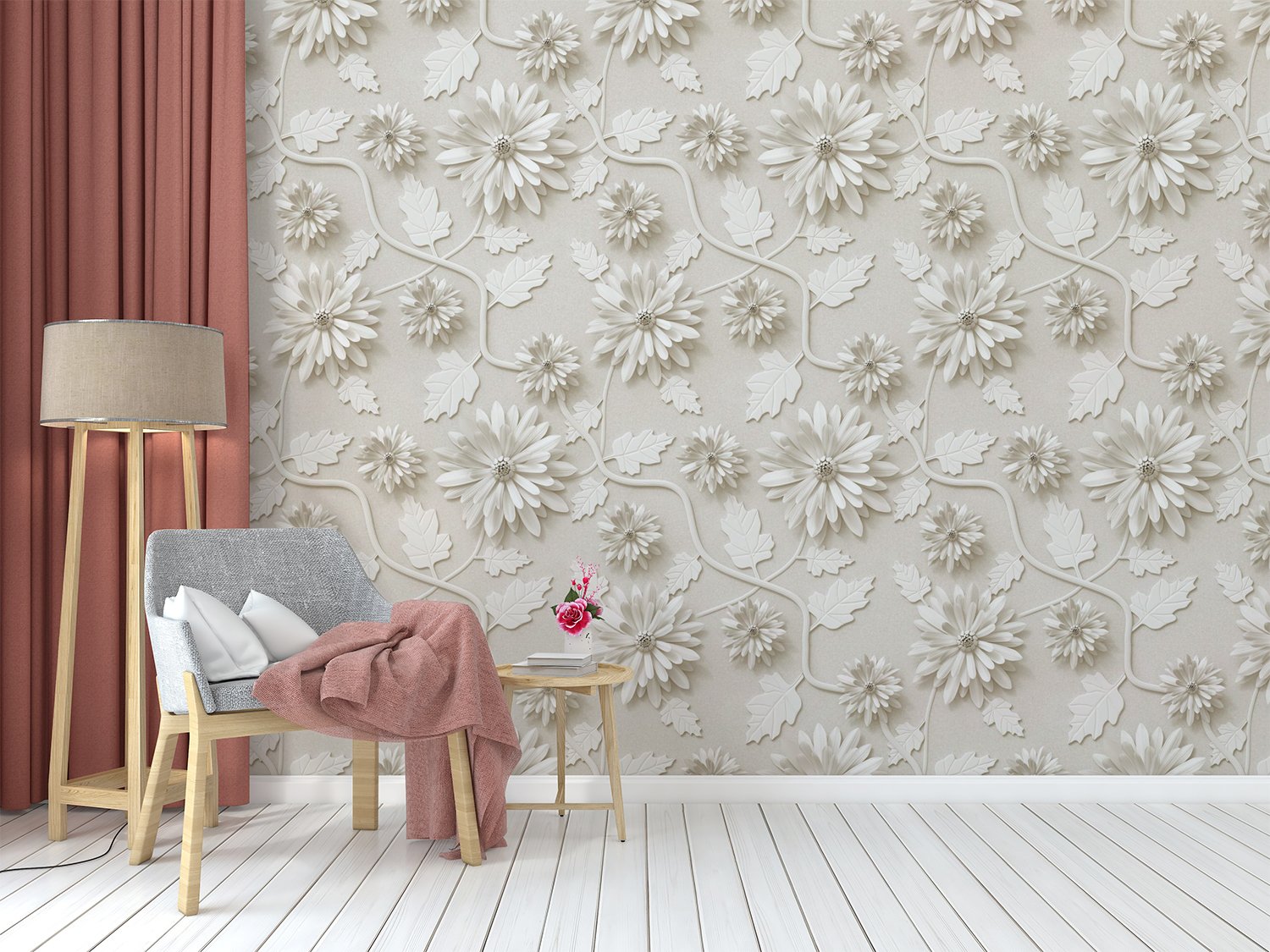3d white flower self adhesive wallpaper decorative masterpiece for home decor